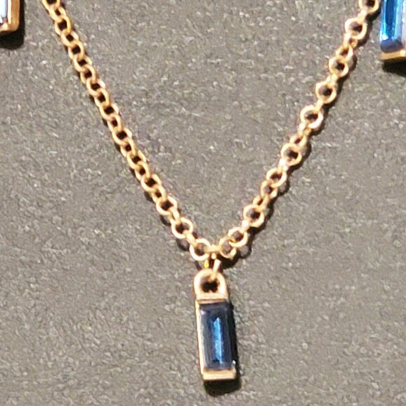 Gold Chain Necklace With Blue Rectangle Charms - Picture 8 of 8